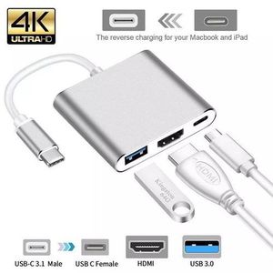 3 In 1 USB Type C Hub HDMI 4K Adapter USB-C To Converter With USB And Charging Port