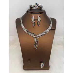 Zirconia Studded Exotic Ladies Super Bling Iced Out Designer Diamond Complete Silver 4 In 1 Jewelry Set