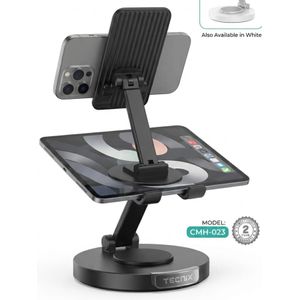 Tecnix CMH-023 Foldable Tablet Holder & Phone Stand, 360° Rotating Desktop Mount with Telescopic Height Adjustment & Multi-Angle Flexibility for Smartphones and Tablets