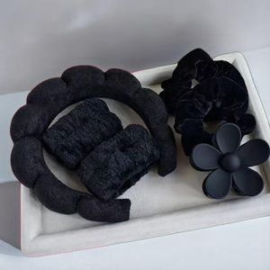 6pcs Set Flower Hair Claw Clip Washing Wristband Scrunchies And Spa Bubble Headband For Make Up -Skincare 
