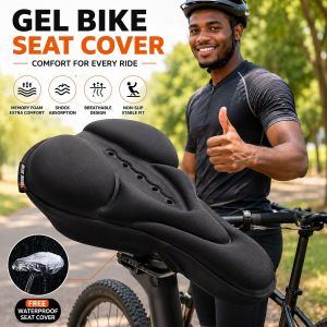 Gel Bike Seat Cover with Memory Foam, Non-Slip Bicycle Saddle Cushion for Cycling, Black