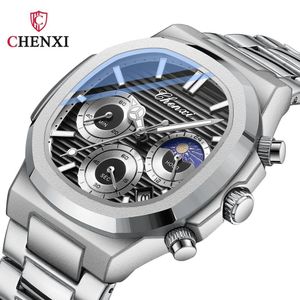 Chenxi Men's Luxury Silver-Tone Wristwatch – Black Striped Dial with Blue Accents or (Available Color Appy) and Metal Bracelet