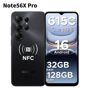 Doogee Note56X Pro: Android 16, Gemini AI, 6150mAh, 32GB+128GB,6.56" 90Hz HD+ display, 13MP+8MP camera, NFC, Face ID. Black.