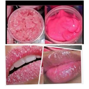 Exfoliating pink lips balm and pink lips scrub