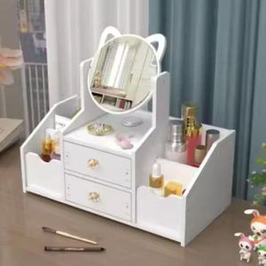 Desktop Organizer with Mirror Multifunctional Vanity Storage for Cosmetics Skincare and Jewelry Stylish Countertop Makeup Holder for Bathroom and Dresser