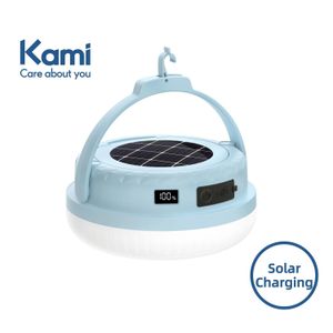 Kami Rechargeable LED Emergency Light Bulb.High brightness.non-glaring illumination that makes objects look better.5800mAh.Solar & Type-C Charging.Stepless Dimming.Hook Bulb.Market Stall Light-Blue