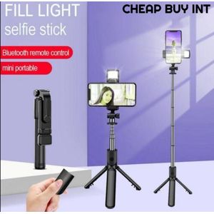 Bluetooth Selfie Stick Tripod with Remote & Fill Light - Black