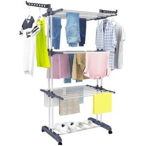 4-TIER HEAVY DUTY FOLDABLE WINGS CLOTHS HANGER WITH 360 DEGREE ROTATING WHEELS