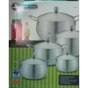 Fatima - 6 pieces crown star aluminium cooking pots. Size: large