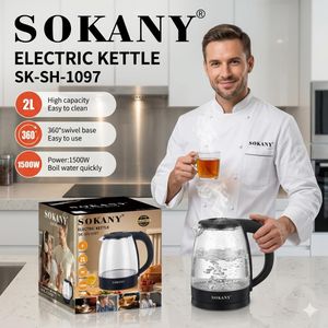 SOKANY Electric Kettle – 2L High Capacity Fast Boiling Glass Kettle