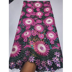 Embroidered Sequin cord Lace Fabric Emerald Green And Pink Floral Design for Asoebi & Special Occasions. multi color cord guipure lace