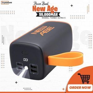 New Age 55000mAh Turbo-Ultra 5 Fast 22.5W Digital Dispay Type-C In-put & Out-put Power-Bank + LED Torch-Light