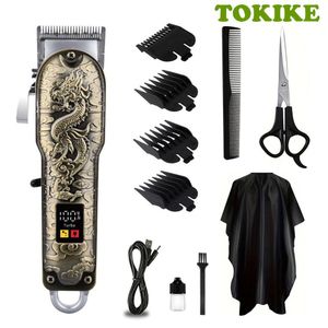 TOKIKE Dragon Pattern Cordless Hair Clippers, LCD Display Barber Kit, USB Rechargeable Grooming Set for Thick Coarse Hair