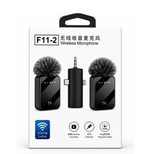 F11-2 Dual Wireless Microphone System- Compact Lavalier Mic For Live Show, Interviews and Vlog. Noise Cancellation, 3 in 1 Receiver for iPhone, Type-C and Camera 