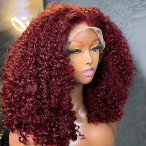 Density Jerry Curly Short Bob Wigs Burgundy HD Lace Front Wig with Frontal
