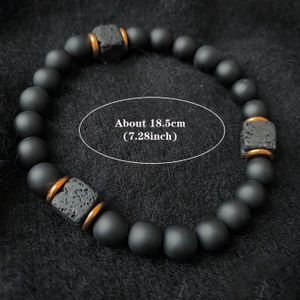 Men's Volcanic Stone Bracelet with Square Black Agate Jewellery