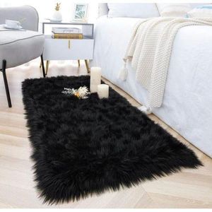 High Quality Turkish Dexim Fluffy Black Sheepskin Fur Living Room Center Rug