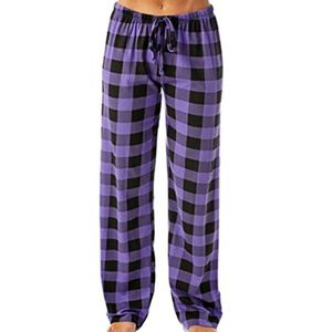 Fashion (Black White)Women Plaid Pajama Pants Sleepwear Sleep Pants Plaid  Pattern High Elasticity Wide Legs Cotton Loose Ladies Pajama Pants Trousers  DOU