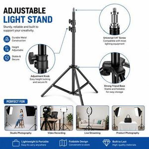 Adjustable Tripod Light Stand with Universal 1/4" Screw Mount for Photography, Video, Ring Lights & Studio Lighting