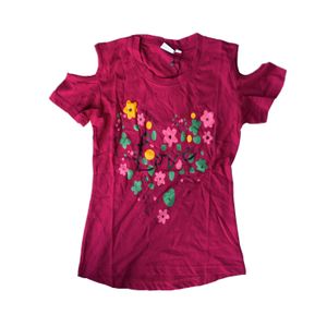 Girls Short Sleeve Round Neck with off shoulder hand -Multi