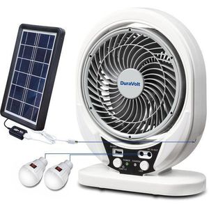 Duravolt  7 inches 3 in 1 Rechargeable Table Fan+Solar Panel+LED Bulbs 