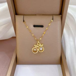 Trendy Sparkling Cherry Pendant Necklace With Crystal Accents Necklace For Ladies With Free Jewelry Box