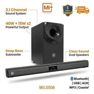 Mi+ 2.1 Channel Bluetooth Soundbar with Wooden Subwoofer, USB, MP3, AUX, Coaxial Input, Dual Speakers, Home Theater Audio System MILS508