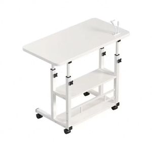 Adjustable 3 Tier Table Mobile Computer Desk Wtih USB Fan/Light White