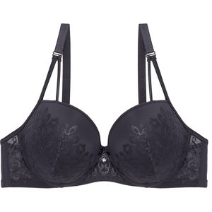 Binnys Cool & Refreshing Dark Grey Bra,Mesh Wing Fixed Padded Underwire, Lace Bra for Summer Travel, Ventilated Support Bra, Adjustable Straps,Full-coverage cup Women's Bra