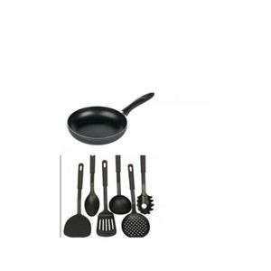 6 non stick solid cooking spoons and non sticks fry pan 24cm