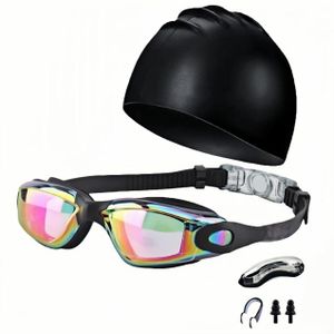 Triathlon Swimming Goggles and Cap Set - Cool Swimming Goggles and Cap Set - Professional Anti-fog, UV Protection, and Leak-proof Design - Pool Goggles - Adjustable Goggles (Includes nose clip and earplugs) - Purple