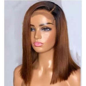 Brown Lace Wig With Dark Parting Closure