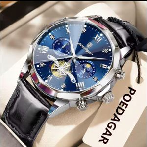 POEDAGAR High Luxury Elegance And Sophisticated Men Leather Wristwatch.