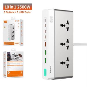 LDNIO 10-in-1 2500W GaN Desktop Power Strip – 3 AC Outlets + 7 USB Ports Extension