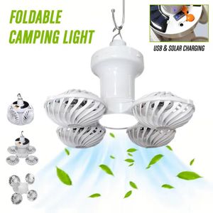 LED solar camping fan light, 2 in 1 outdoor rechargeable ceiling fan light