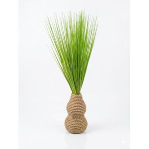 Artificial Onion Grass Arrangement in Jute Rope-Wrapped Gourd Vase