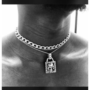 Cuban Link Chain With Skull Padlock Pendant