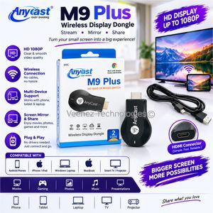 Anycast M9 Plus Wireless HDMI Display Adapter – Phone to TV Screen Mirroring Dongle for Android, iPhone, Laptop & Projector