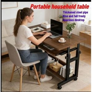 Portable Height Adjustable Household Table With Wheels & Storage 