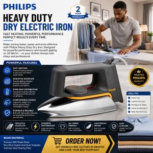 Philips Heavy Duty Dry Electric Iron  Fast Heating Non-Stick Soleplate Iron for Quick & Professional Clothes Pressing