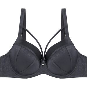 Binnys Glamorous & Firm E Cup Underwire Bra, with Chest Straps & Jacquard Texture for Special Occasions, Full-coverage cup,Fixed Padded Dark Grey Women's Plus size Bra