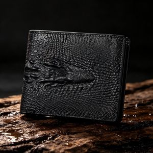 DJL Men Dragon Head Black Leather Wallet Large Capacity Bifold Purse