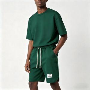 Men's Waffle Shirt and Shorts Set 2 Piece Outfits-Green