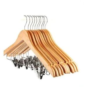 Wooden Cloth hanger with clips - 10 Pcs