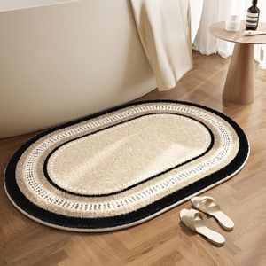 Oval Chenille Bath Mat, Soft Faux Sheepskin Accent Rug 1.3ft x 2ft (40x60cm) & 1.6ft x 2.6ft (50x80cm), Non-Slip Shaggy Area Rug for Bathroom, Bedroom, Vanity, Living Room, Absorbent Fluffy Floor Mat with Anti-Slip Backing