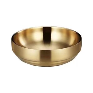 Premium Golden Stainless Steel Bowl - Double Wall Insulated Korean Style Serving Bowl for Rice, Soup, Salad, Cereals & Cold Noodles - Gold Kitchen Tableware Stainless Bowl