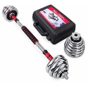 30KG Adjustable Chrome Dumbbell & Barbell Weight Set with Carrying Case – Home Gym Strength Training Kit