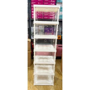 6-Tier Transparent Plastic Shoe Rack – White