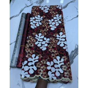Wine/burgundy gold and white Sequin Velvet Lace Fabric Floral Embroidered Design for Asoebi & Occasion Wear.  5 yards 