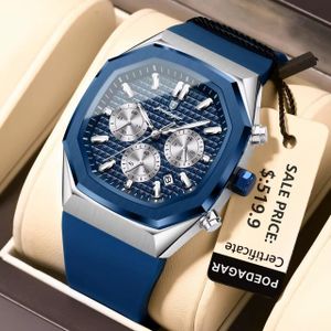 POEDAGAR Luxury men chronograph rubber wristwatch- comes with box